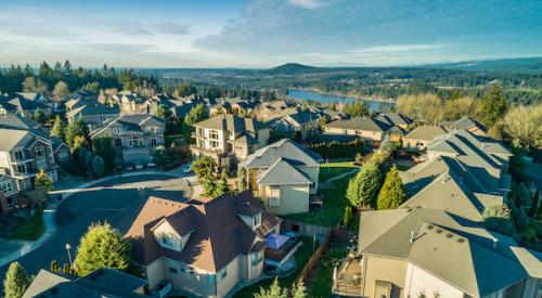 Aerial view of suburban neighborhood