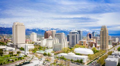 Wide shot of downtown Salt Lake City, Utah