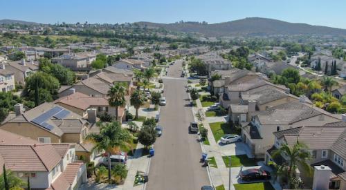 Aerial view of suburban neighborhood