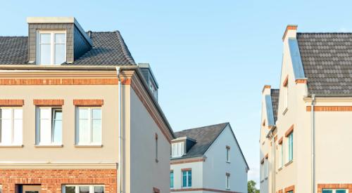 Several newly-built homes before landscaping 