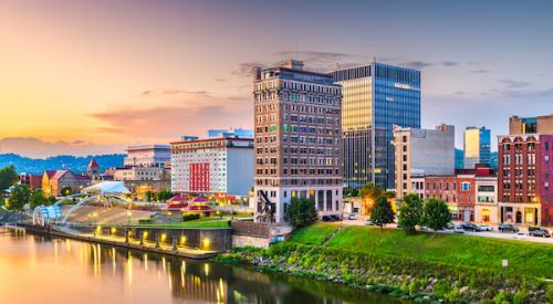 Sunset on the city of Charleston, West Virginia