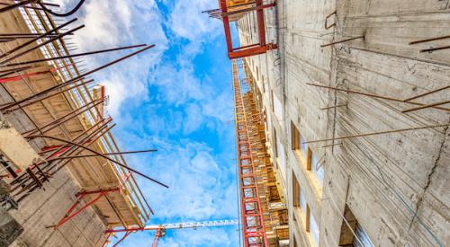 Sky between buildings under construction