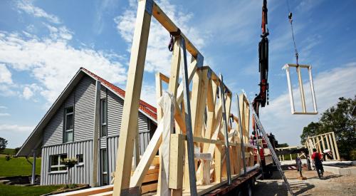 Prefab stick framing being delivered to jobsite