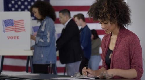 Woman working at the election polls