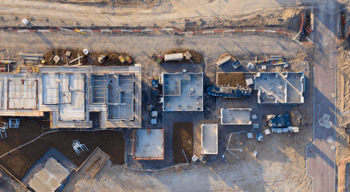 Aerial view of new single-family homes being built