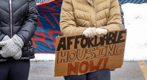 Affordable housing sign at protest