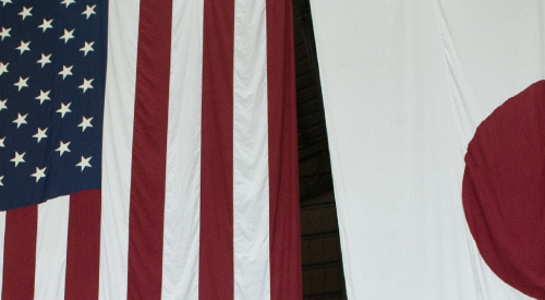 American and Japanese flags side by side