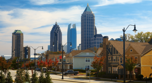 City of Atlanta with neighborhood homes in the foreground