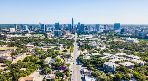 Austin, TX homes in suburb with city in background