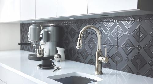 Empressa kitchen faucet collection, emphasizing silhouettes influenced by the form of vintage European wine presses