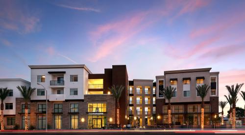 Clark Commons, street view, dusk, affordable/workforce housing (Photo: Jamboree by Juantallo.com)