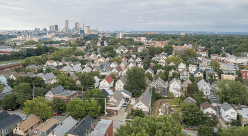 Aerial view of neighborhood near Cleveland