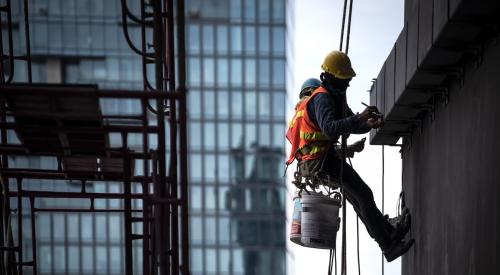 Construction worker on building training