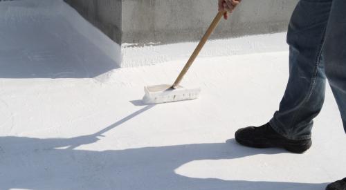 Worker painting coating on roof