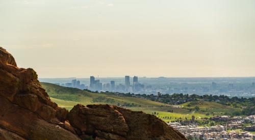 Denver city skyline and suburb