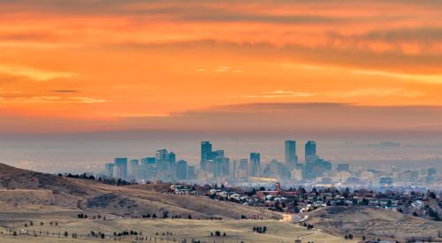 Metro Denver from a distance during sunset