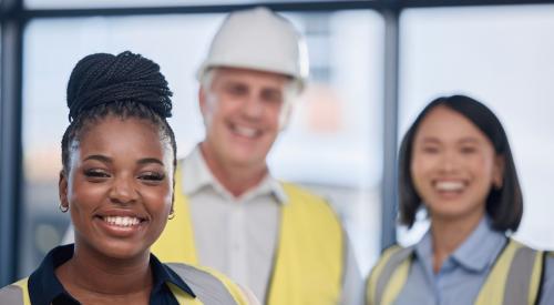 Diverse construction workforce with different ages, genders, races