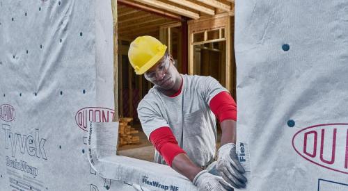 DuPont Tyvek Flexwrap housewrap being installed