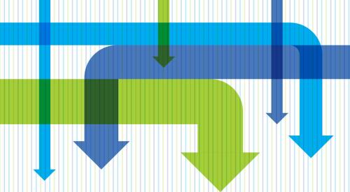 Economic downturn arrows pointing downward signaling you should boost the efficiency of your business