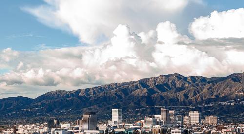 Glendale, CA backdropped by mountain range