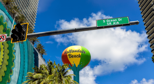 Painted water tower on street in Hallandale Beach, South Miami