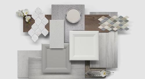 Montage sample of cabinet, tile, and counter finishes