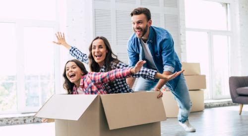 People sitting in a moving box