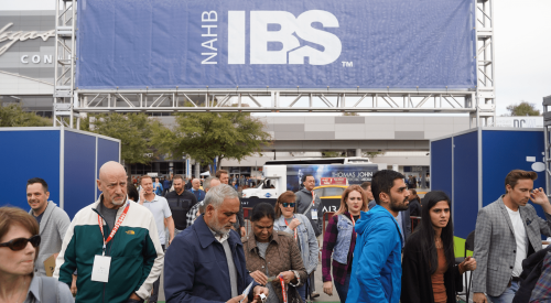 Attendees at the International Builder's Show outside the convention center