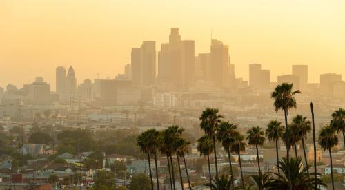 Los Angeles downtown skyline evening