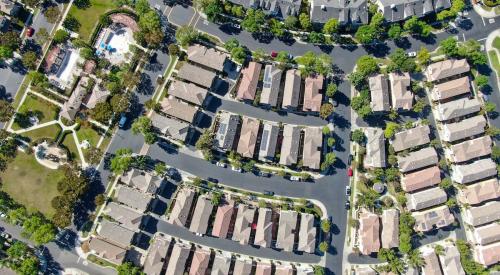 Aerial view of master planned community housing