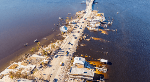 Aerial view of Matlacha Florida showing hurricane damage