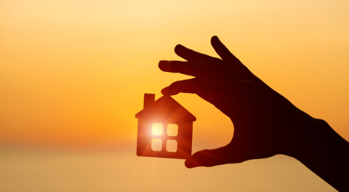 Single-family home with sun shining through