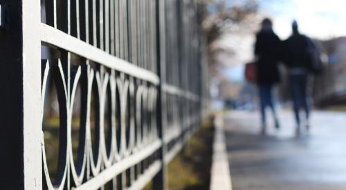 People walking in neighborhood