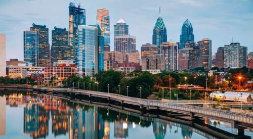 View of Philadelphia at dusk across the river