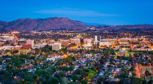 Riverside, CA aerial view at dusk