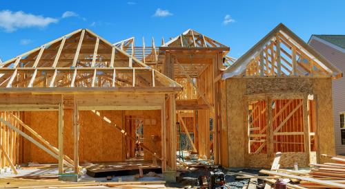 Wood-framed single-family house under construction