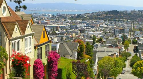 Houses on a hill in a San Francisco neighborhood where home prices are dropping