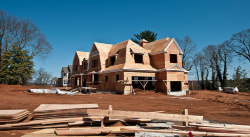 New home under construction at framing stage