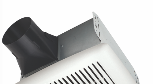 The Flex DC series from Broan is billed as the most flexible and efficient exhaust fan platform currently on the market. A Snap-Fit flange kit provides the option of installing the fan with or without a flange. Grille channels are designed to ease grille installation, while vertical alignment tabs—now placed on the housing’s corners—allow more fan space from the joist for better fitting drywall. The series’ TrueSeal damper technology reduces backdraft by more than 50 percent relative to standard fans