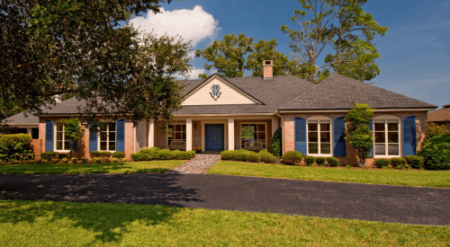 Exterior of remodeled house with accents