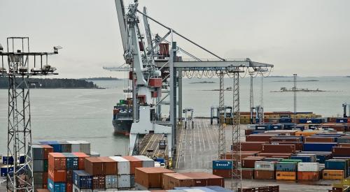 Shipping containers in port