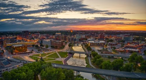 Sioux Falls, South Dakota aerial view at sunset