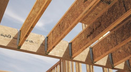 Engineered wood I-joists installed for house floor