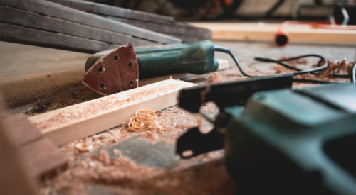 Carpentry tools on the jobsite building a home