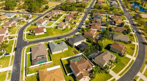 Aerial view of houses in residential development