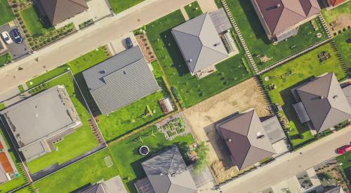 Aerial view of houses in residential neighborhood