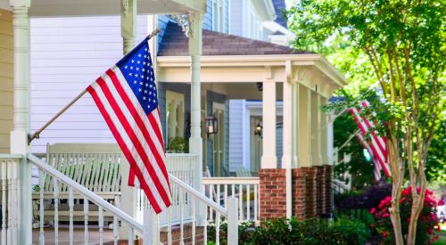 American flag on front porch