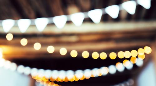 Lights and flags celebrating in a room