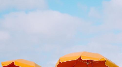 Beach chairs and umbrellas