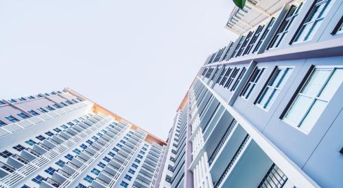 Exterior of new apartment building looking up